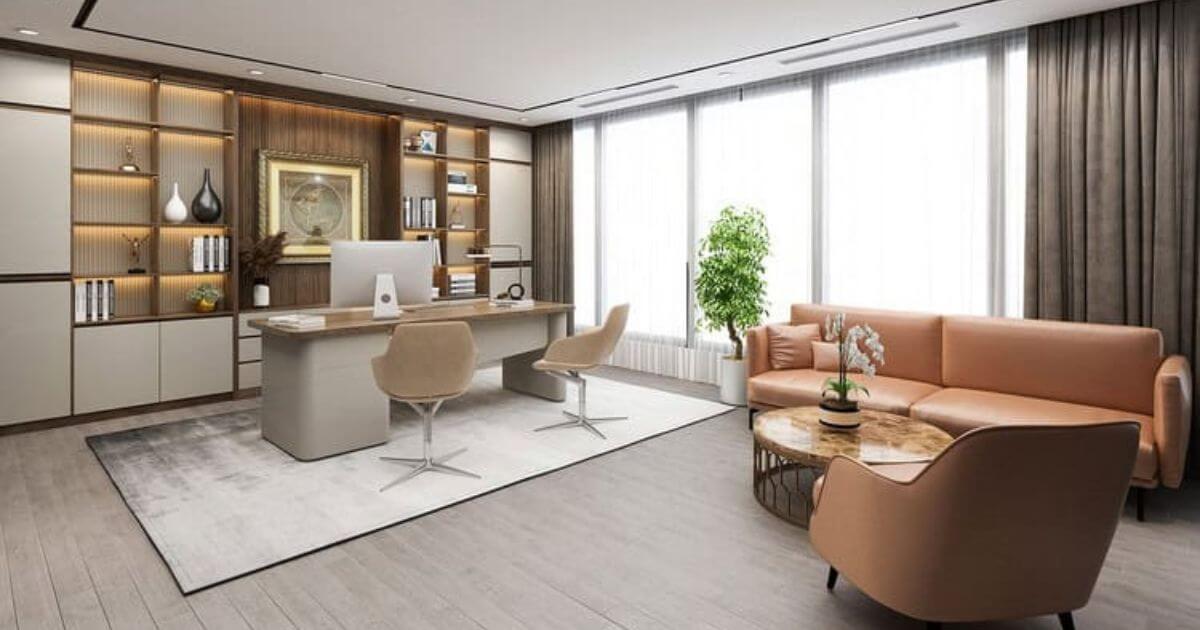 Thiết kế phòng giám đốc 20m2 vp xanh