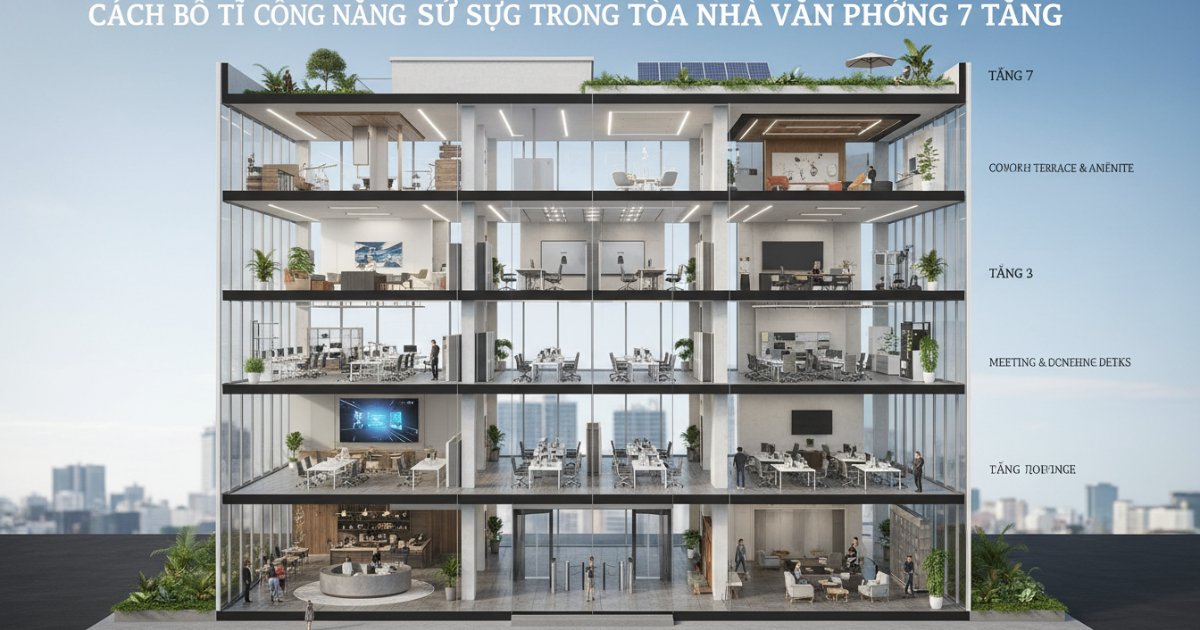 Cách bố trí công năng sử dụng trong tòa nhà văn phòng 7 tầng