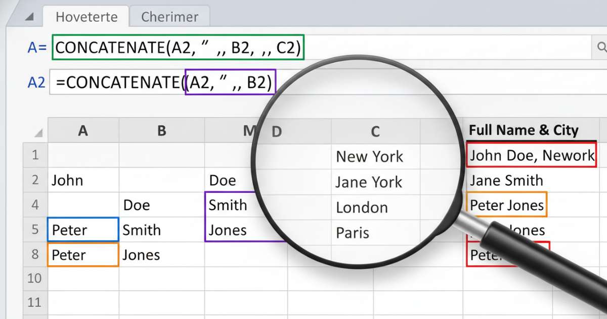 Cách dùng hàm CONCATENATE để nối các chuỗi dữ liệu