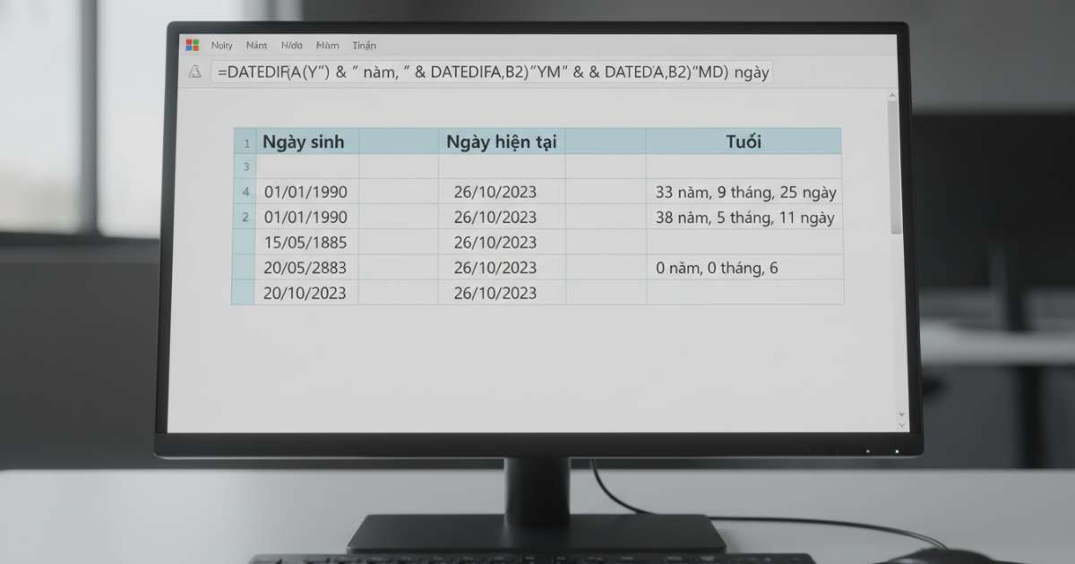 Cách tính tuổi trong Excel chính xác đến tháng và ngày
