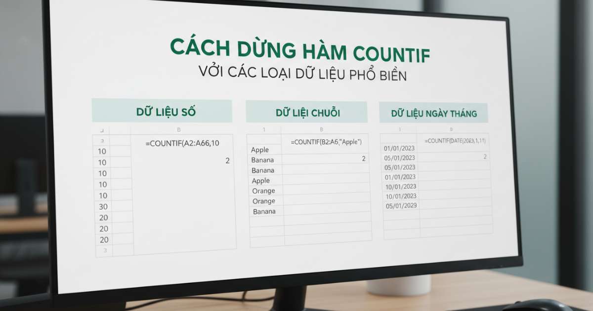 Cách dùng hàm countif với các loại dữ liệu phổ biến