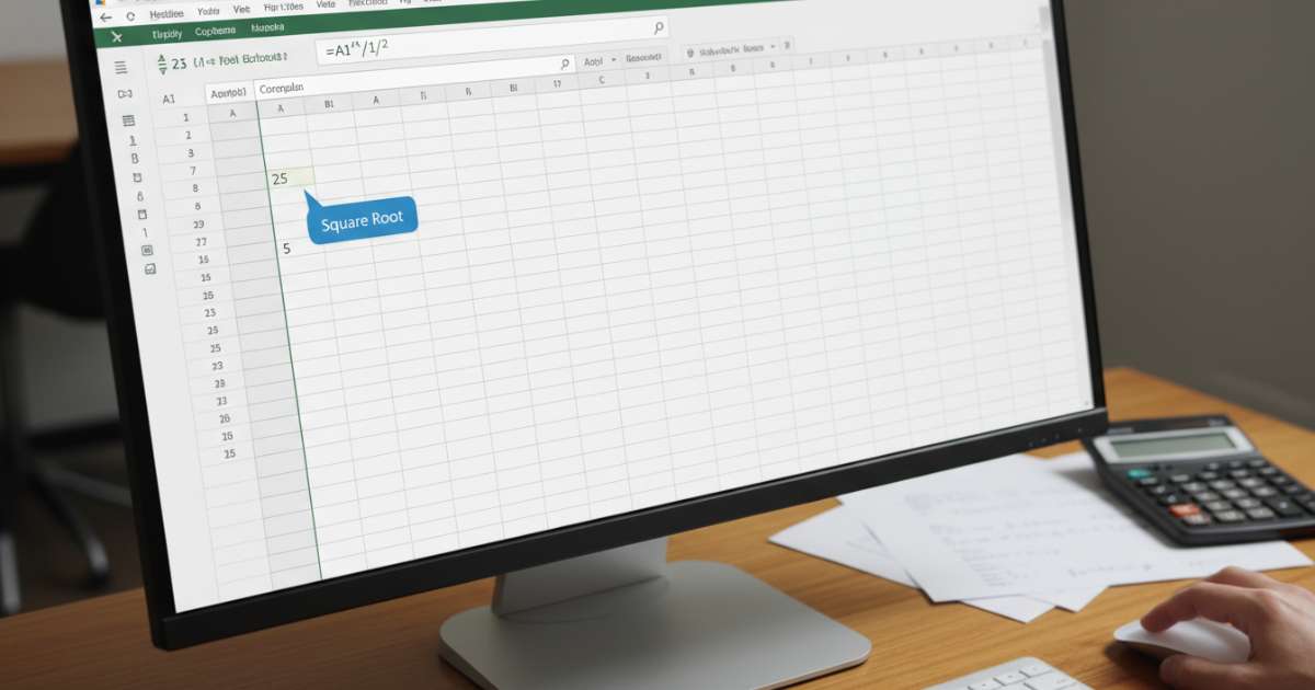 Sử dụng toán tử mũ để thực hiện phép tính căn bậc 2 trong Excel
