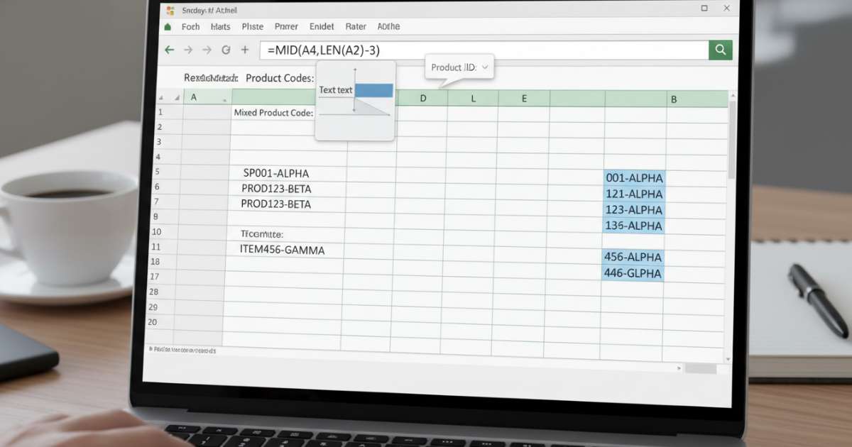 Ứng dụng hàm mid và len trong excel để tách mã sản phẩm