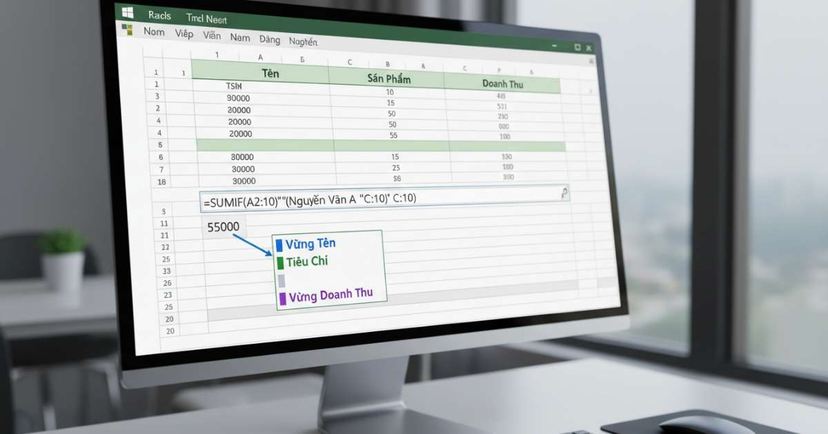 Cách dùng hàm SUMIF để tính tổng theo tên trong excel cơ bản