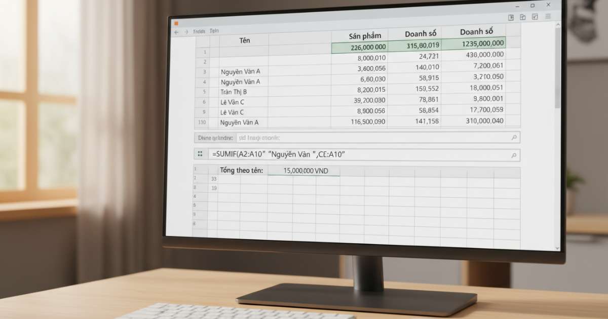 Cách dùng hàm SUMIF để tính tổng theo tên trong excel cơ bản