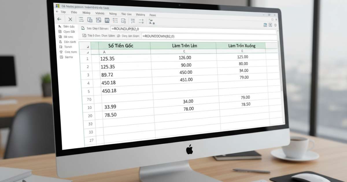 Cách làm tròn tiền trong excel lên hoặc xuống với hàm ROUNDUP và ROUNDDOWN