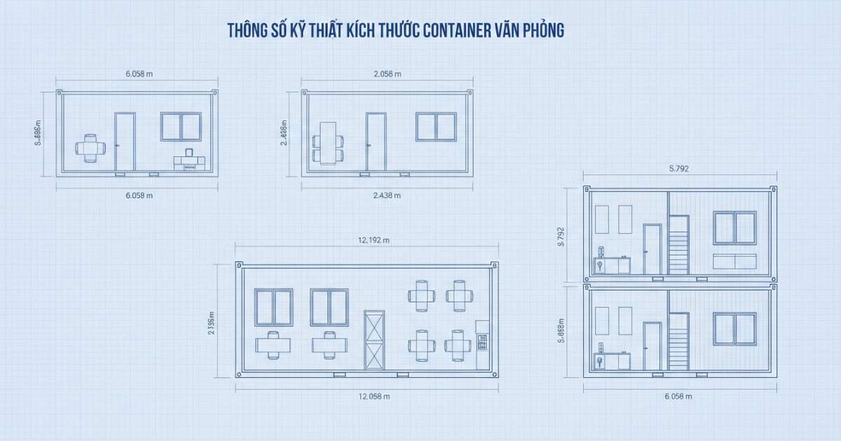 Các thông số kỹ thuật chi tiết của kích thước container văn phòng