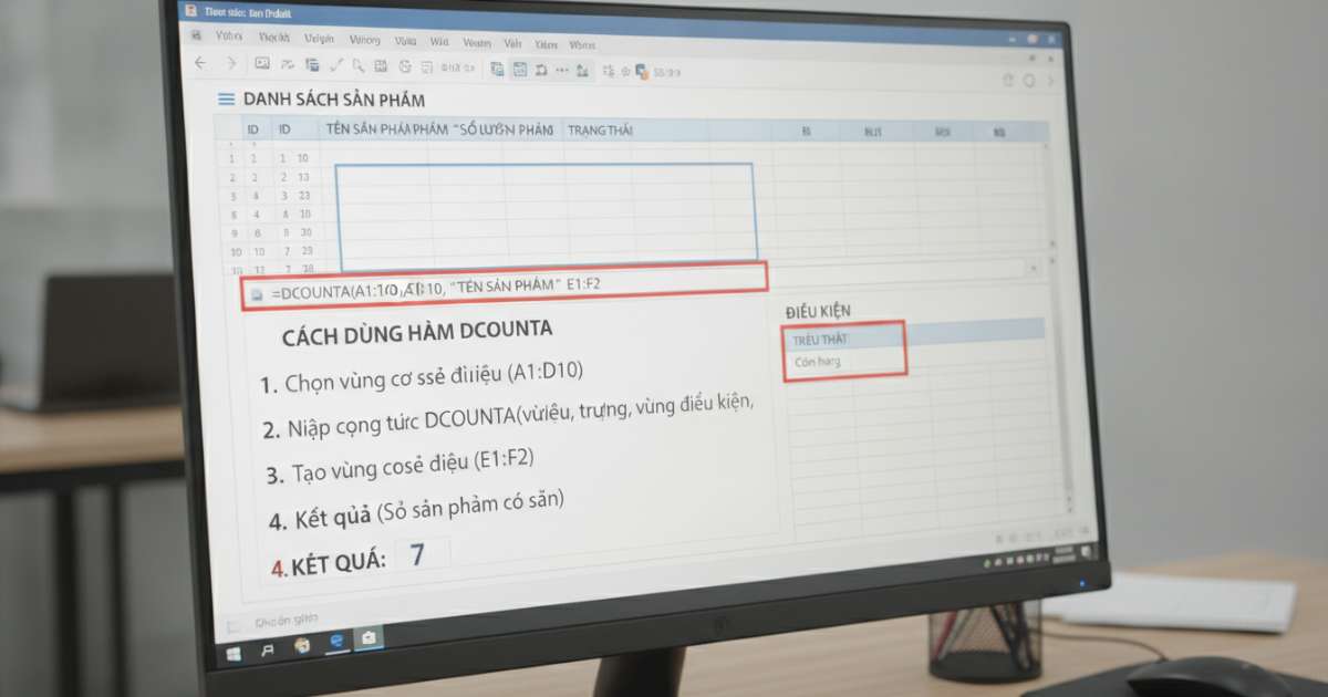 Cách dùng hàm dcounta chi tiết qua các bước