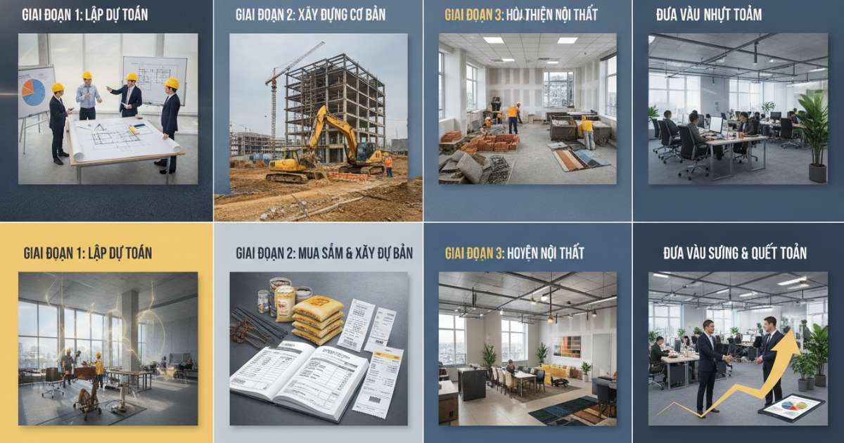 Quy trình hạch toán chi phí xây dựng văn phòng qua các giai đoạn