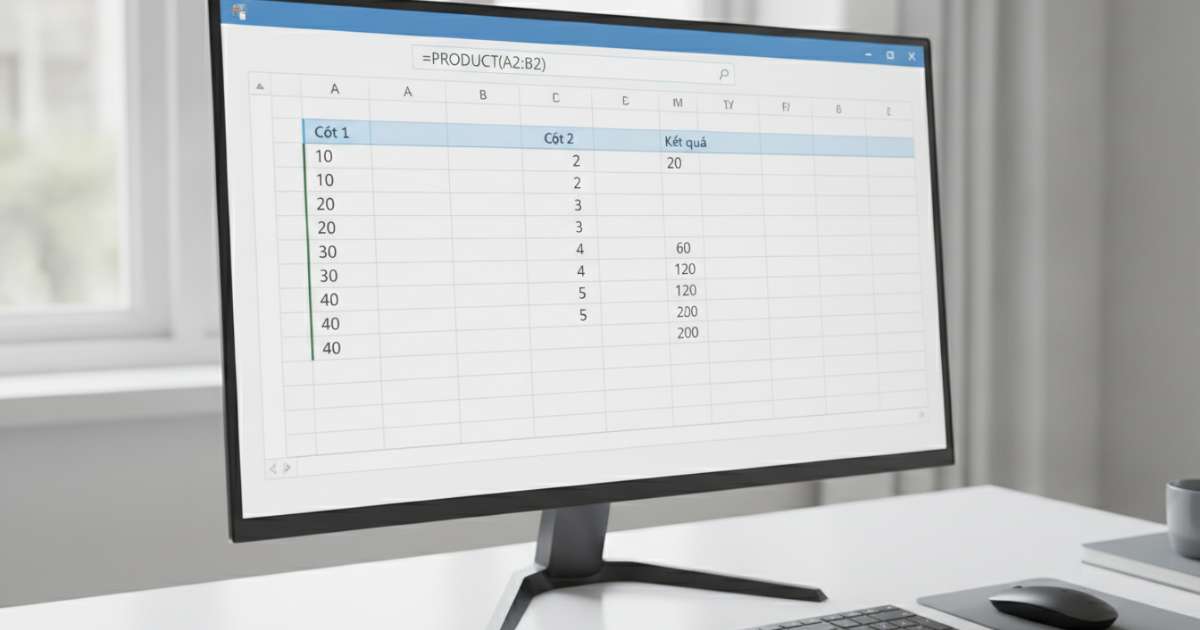 Ứng dụng hàm PRODUCT khi thực hiện hàm nhân 2 cột trong excel