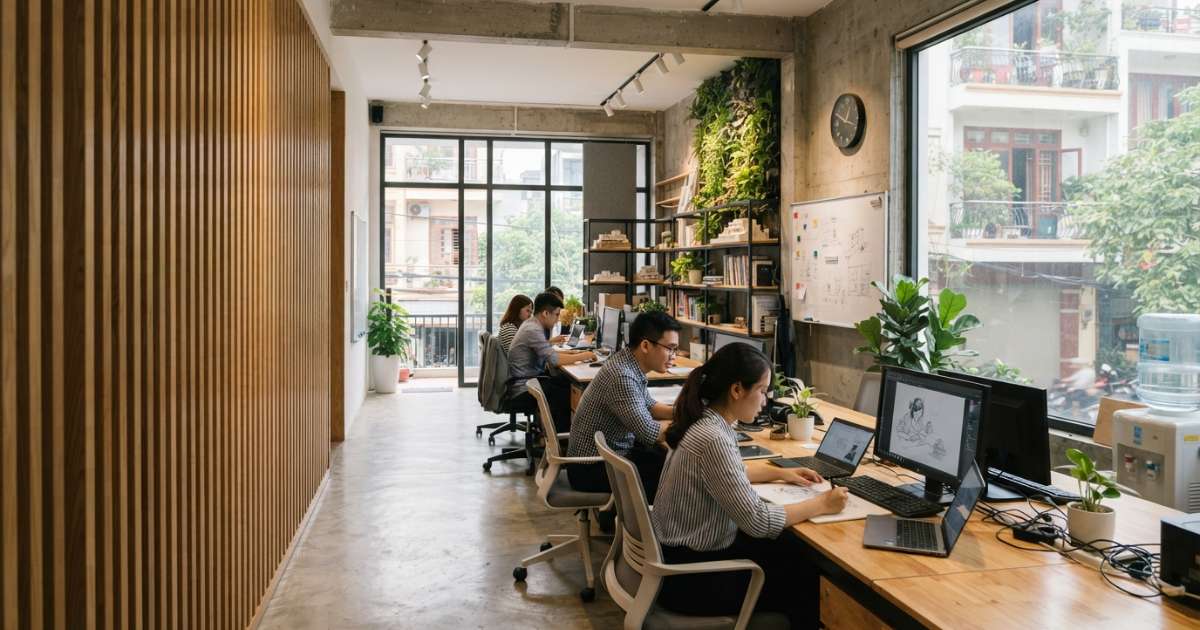 Nguyên tắc vàng trong thiết kế ánh sáng cho văn phòng nhà ống